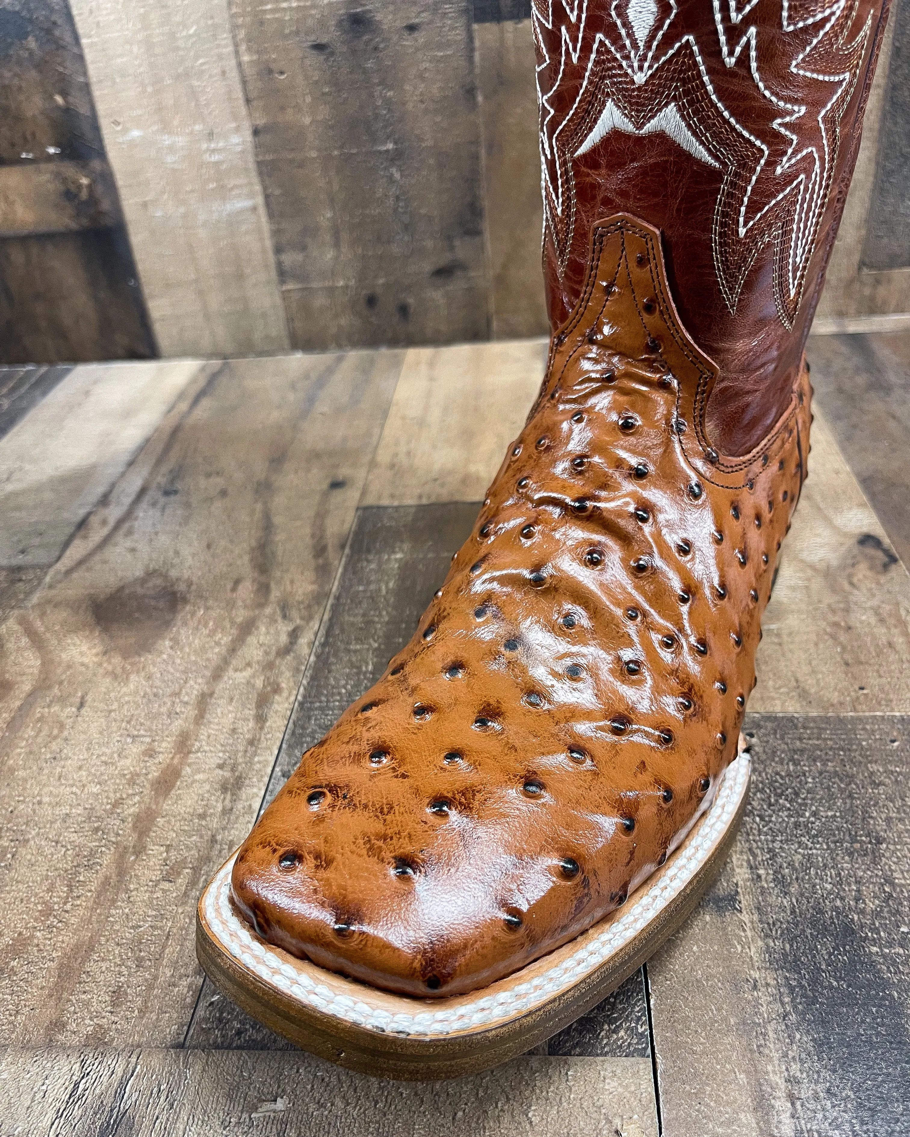 Ostrich Cowboy Boots for Men with Square Toe by COGNAC AB1