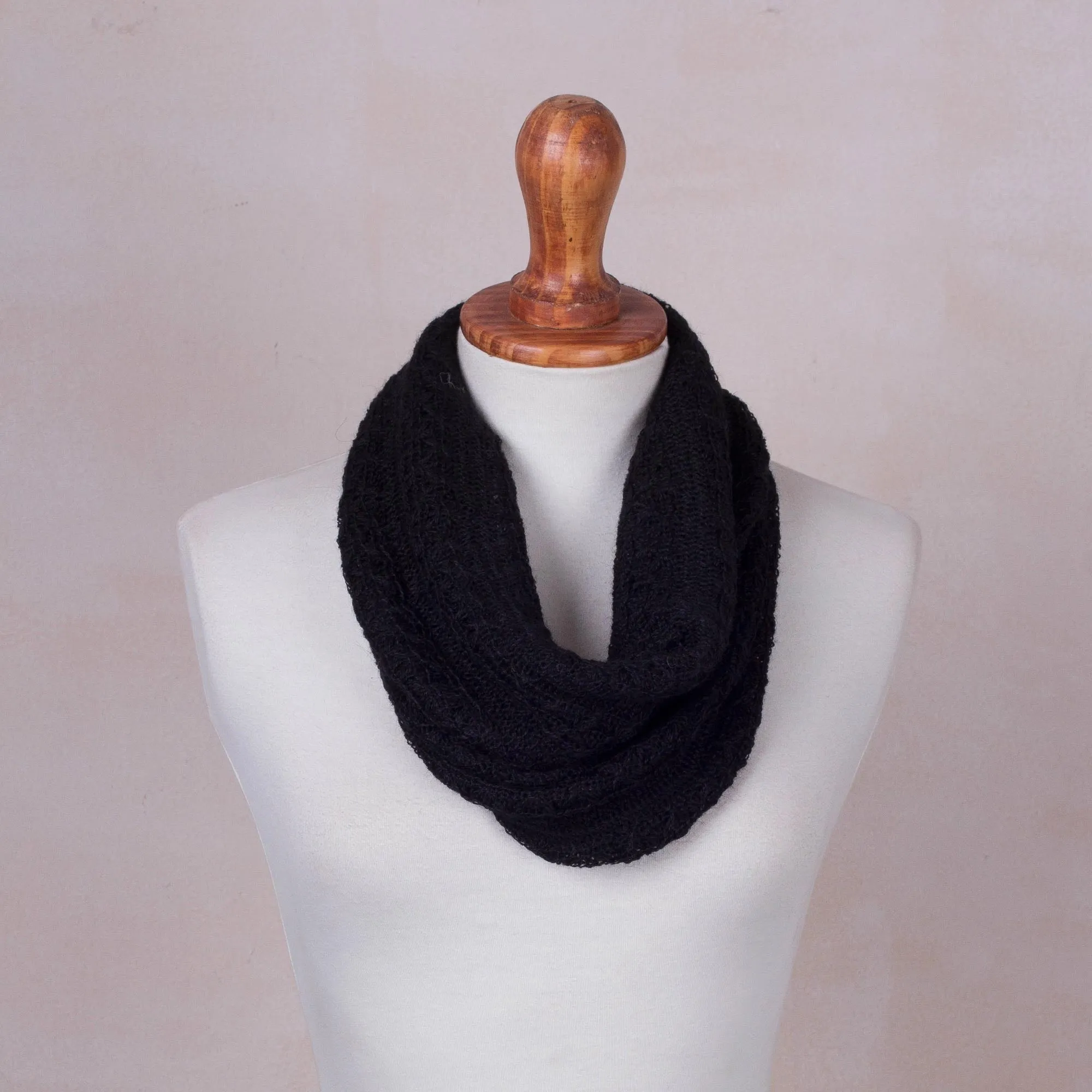 Peruvian Black Baby Alpaca Blend Neck Warmer - Ebony Knit Intrigue