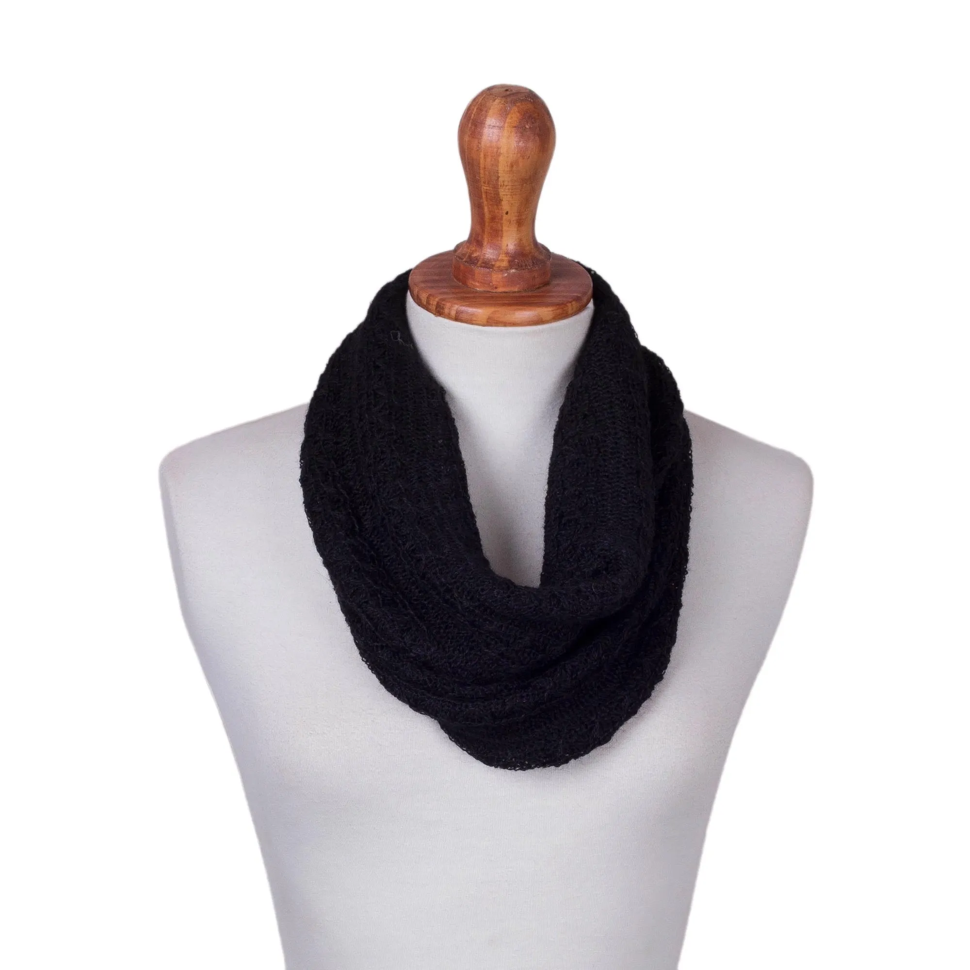 Peruvian Black Baby Alpaca Blend Neck Warmer - Ebony Knit Intrigue