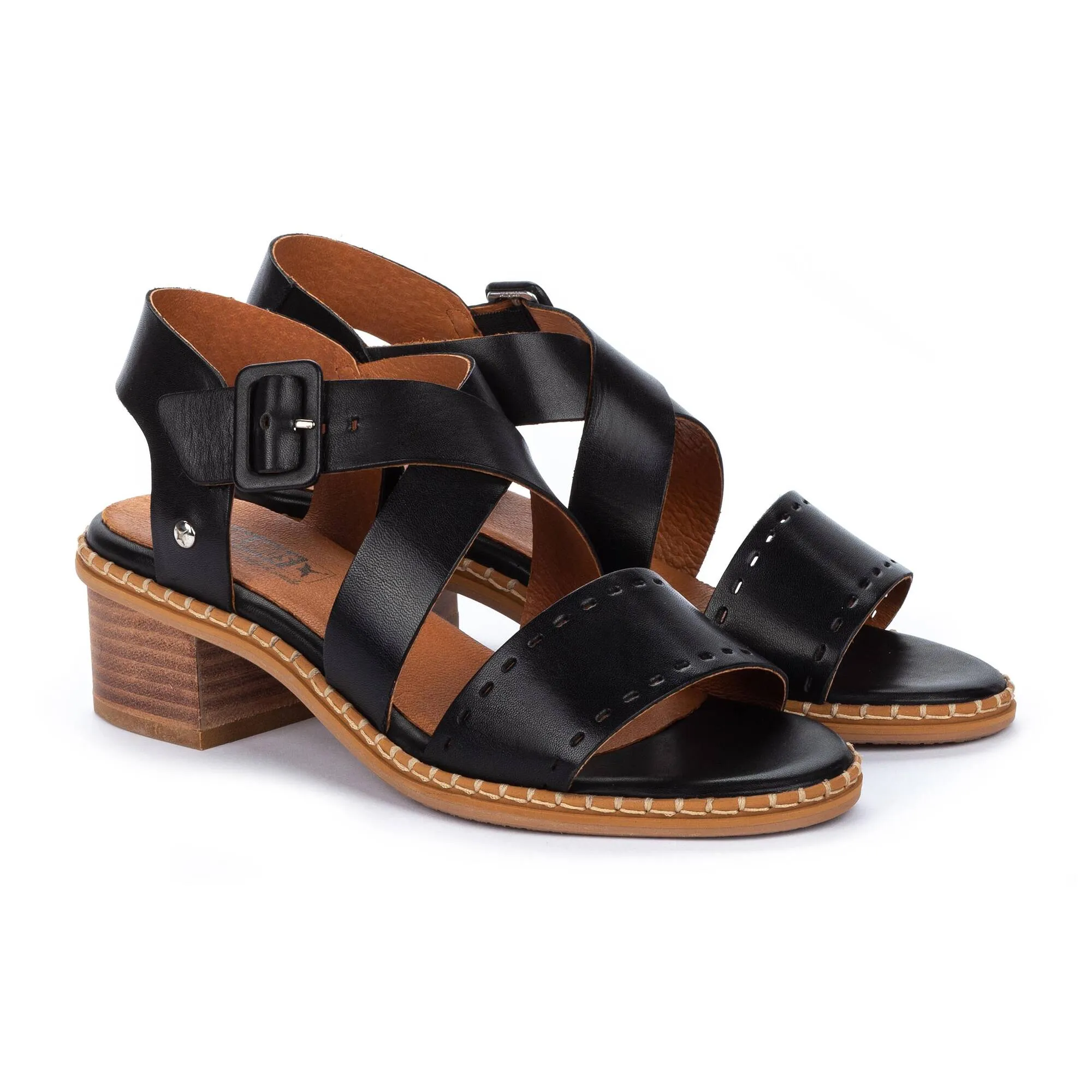 Pikolinos Blanes Black Leather Women's Sandals