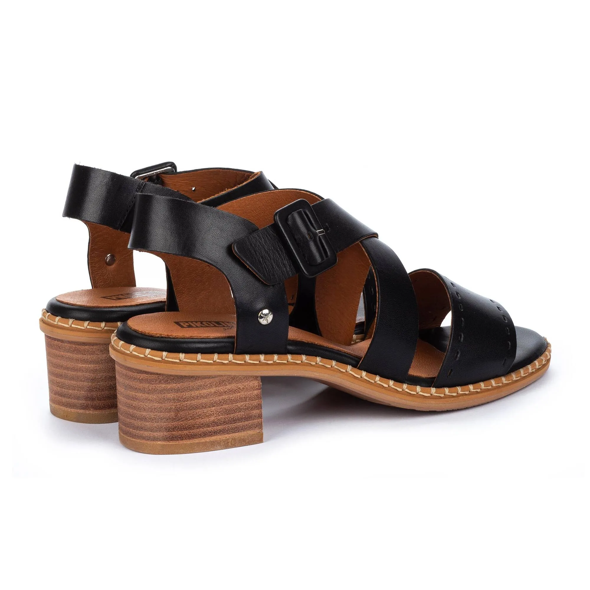 Pikolinos Blanes Black Leather Women's Sandals