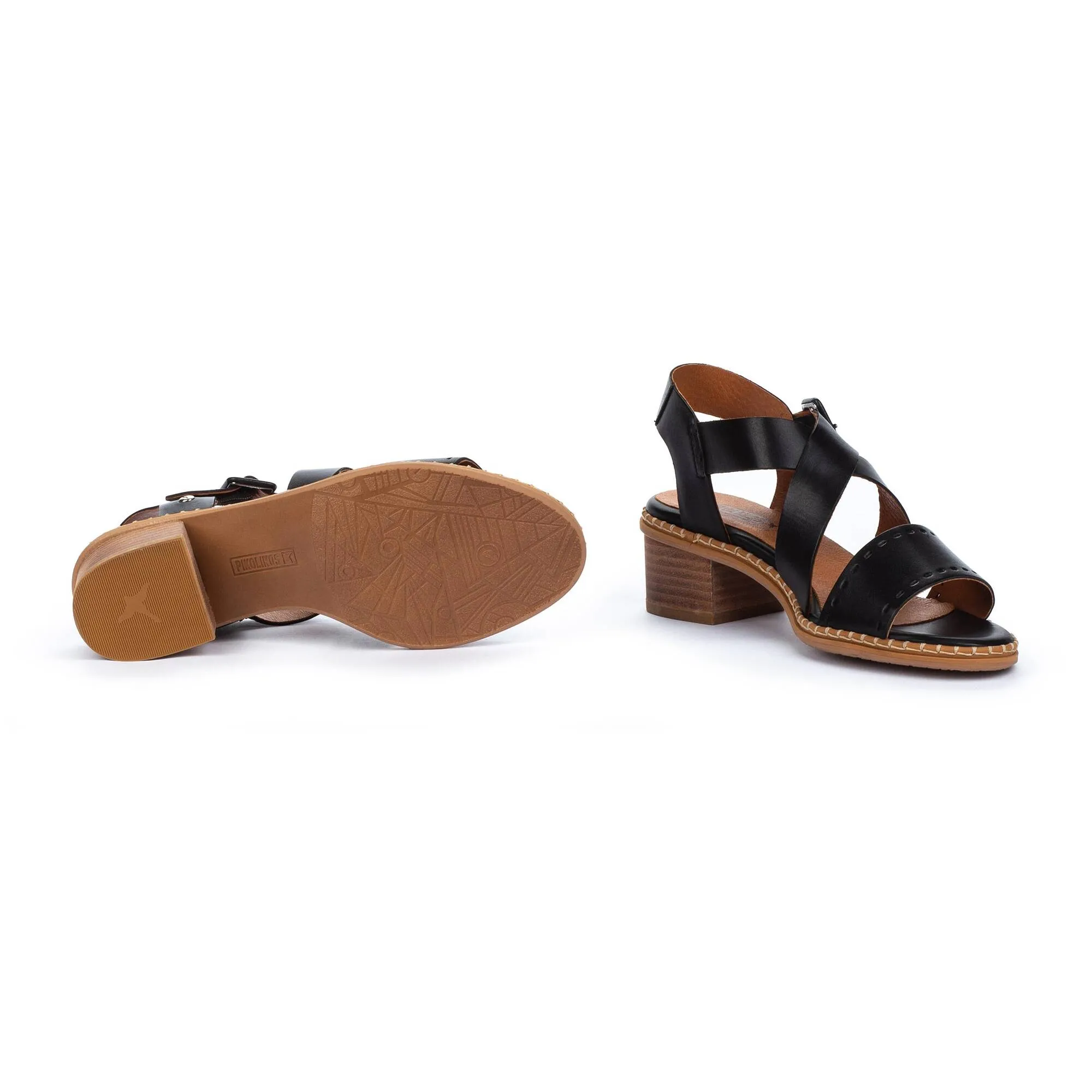 Pikolinos Blanes Black Leather Women's Sandals