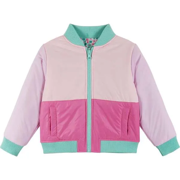 Pink Colorblocked Reversible Bomber Jacket by Andy & Evan