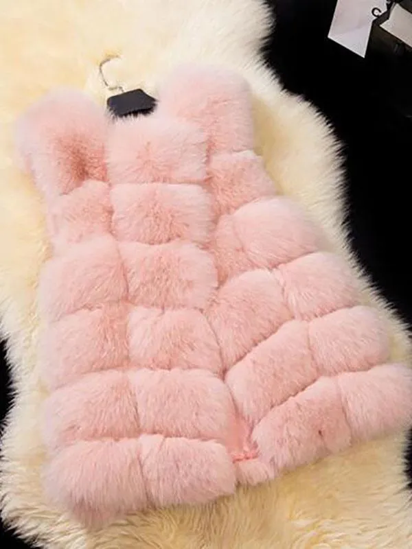 Pink Sleeveless Faux Fur Coat Women – Layered Eco-friendly Fur Coat