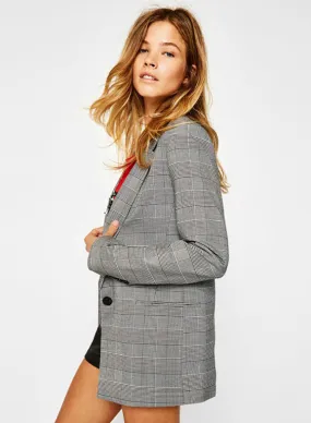 Plaid Lapel Blazer Jacket with Long Sleeves for Women - Outerwear