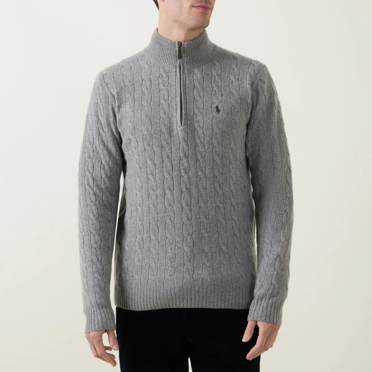 Polo Ralph Lauren Cable Knit Half Zip Sweater Grey