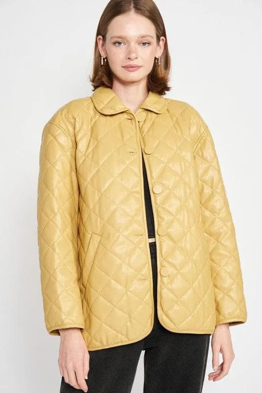 Quilted Faux Leather Jacket - EMORY PARK