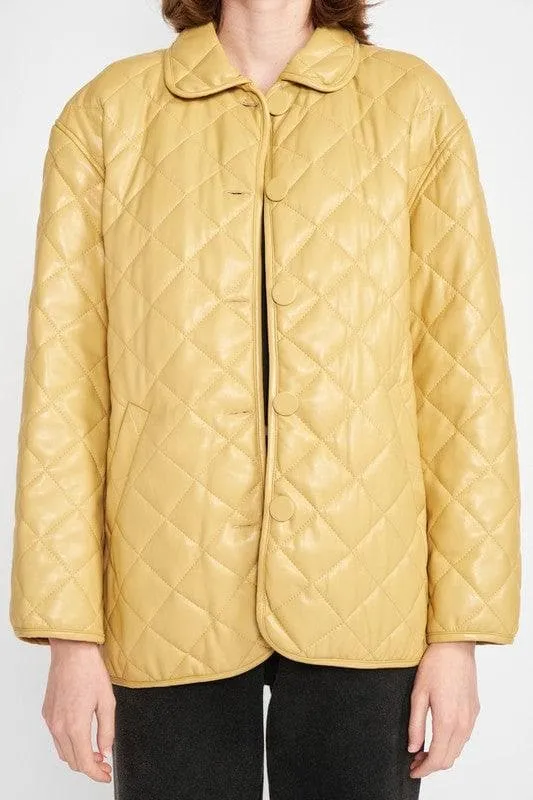 Quilted Faux Leather Jacket - EMORY PARK