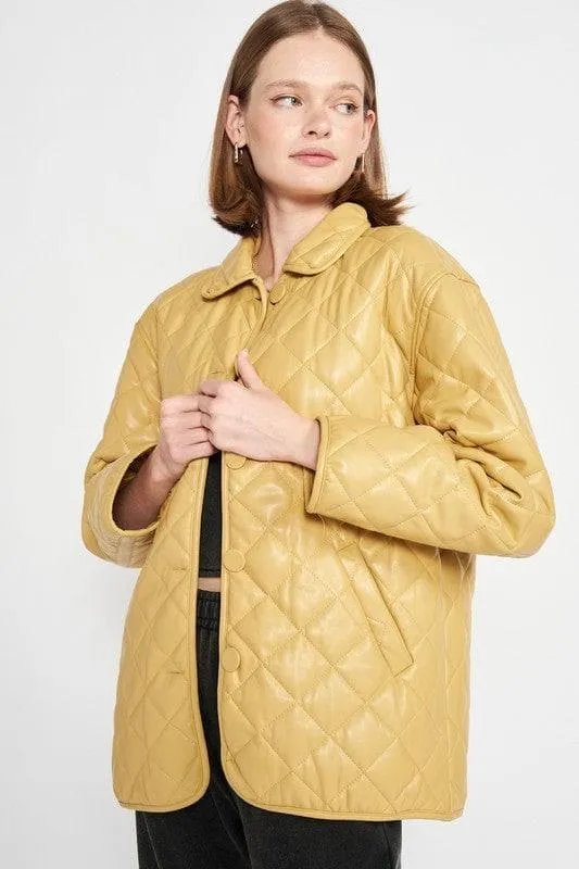 Quilted Faux Leather Jacket - EMORY PARK