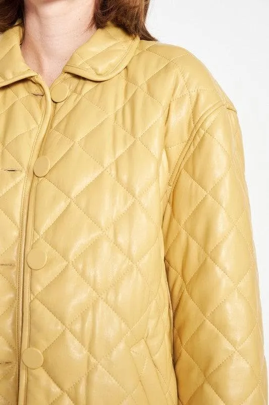 Quilted Faux Leather Jacket - EMORY PARK