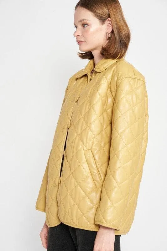 Quilted Faux Leather Jacket - EMORY PARK