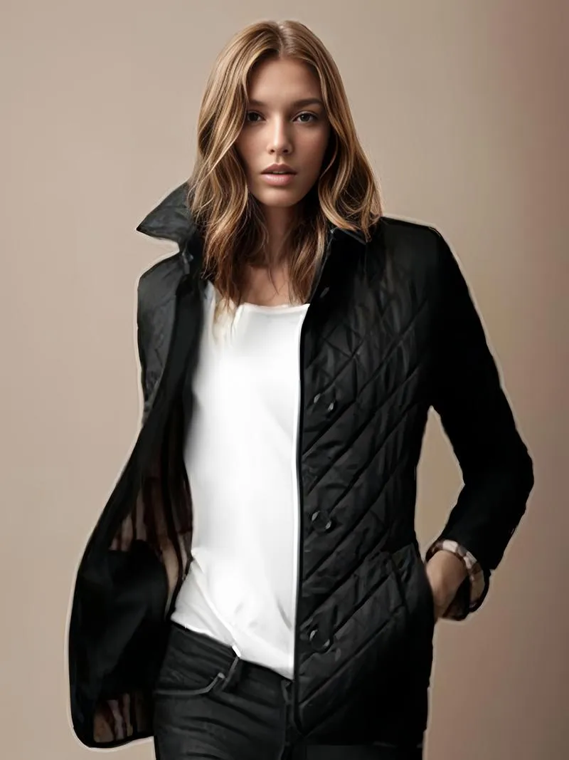 Quilted Jacket with Turndown Collar - Padded Coat for Spring - Cozy Outerwear