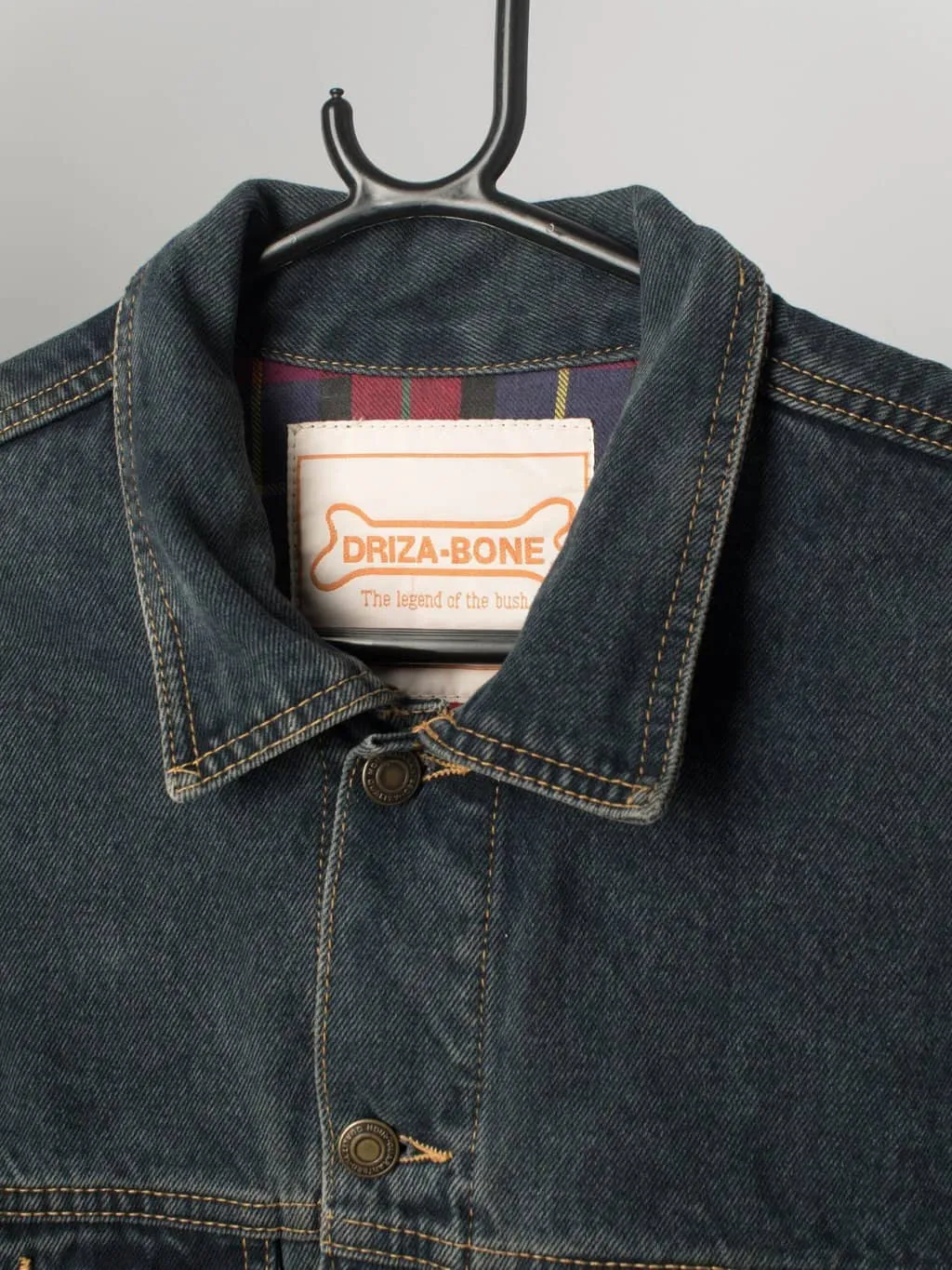 Rare Vintage Driza-Bone Denim Jacket, 90s with Tartan Lining. Made in UK - Medium Large