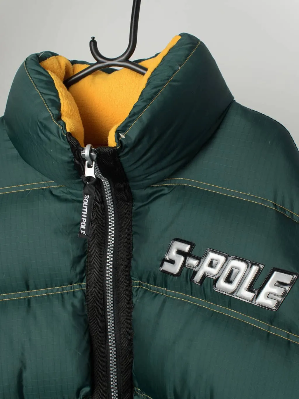 Rare vintage South Pole reversible puffer jacket in green and yellow – Extra-Large