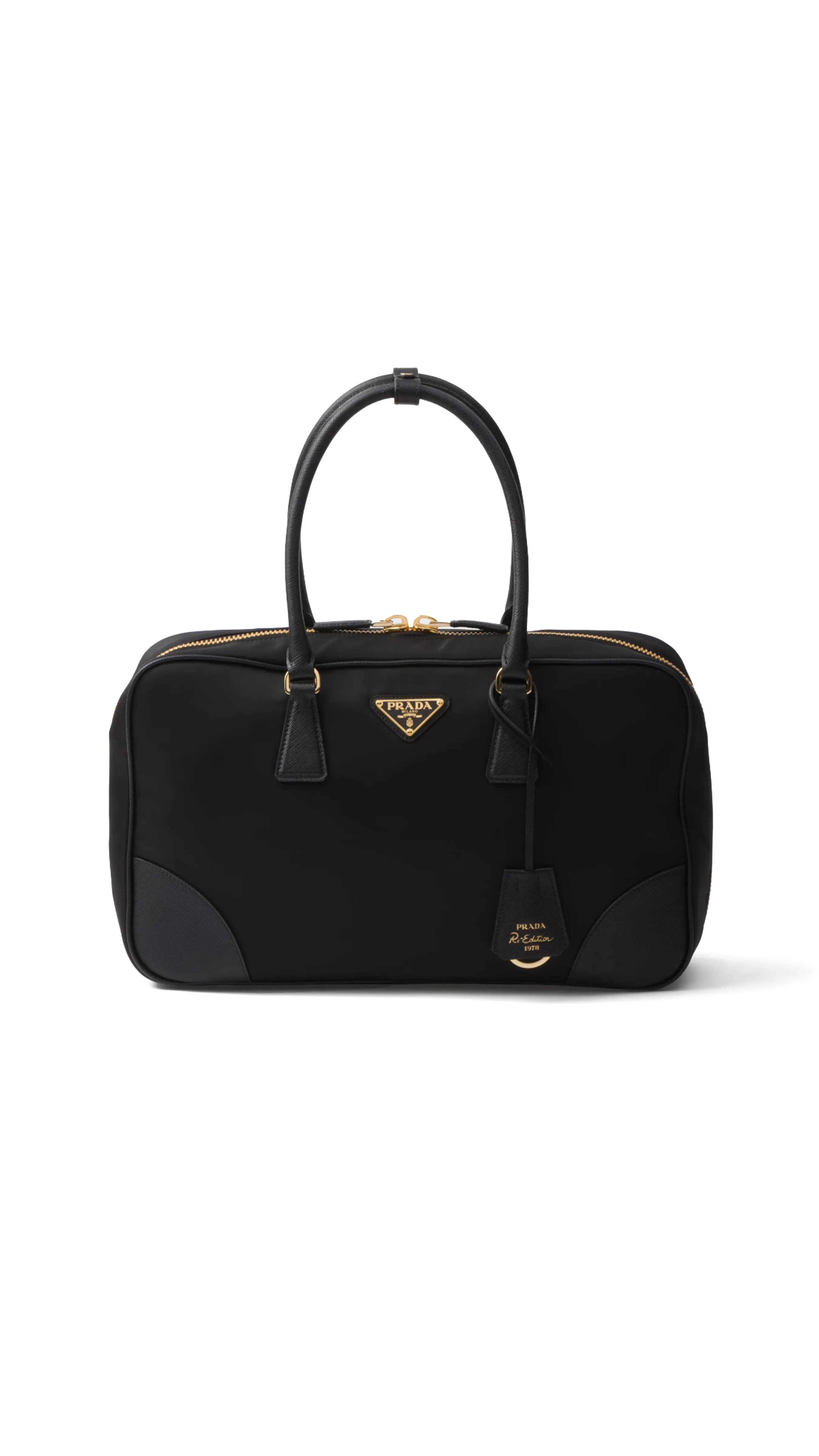 Re-Edition 1978 Large Black Re-Nylon Saffiano Two-Handle Bag