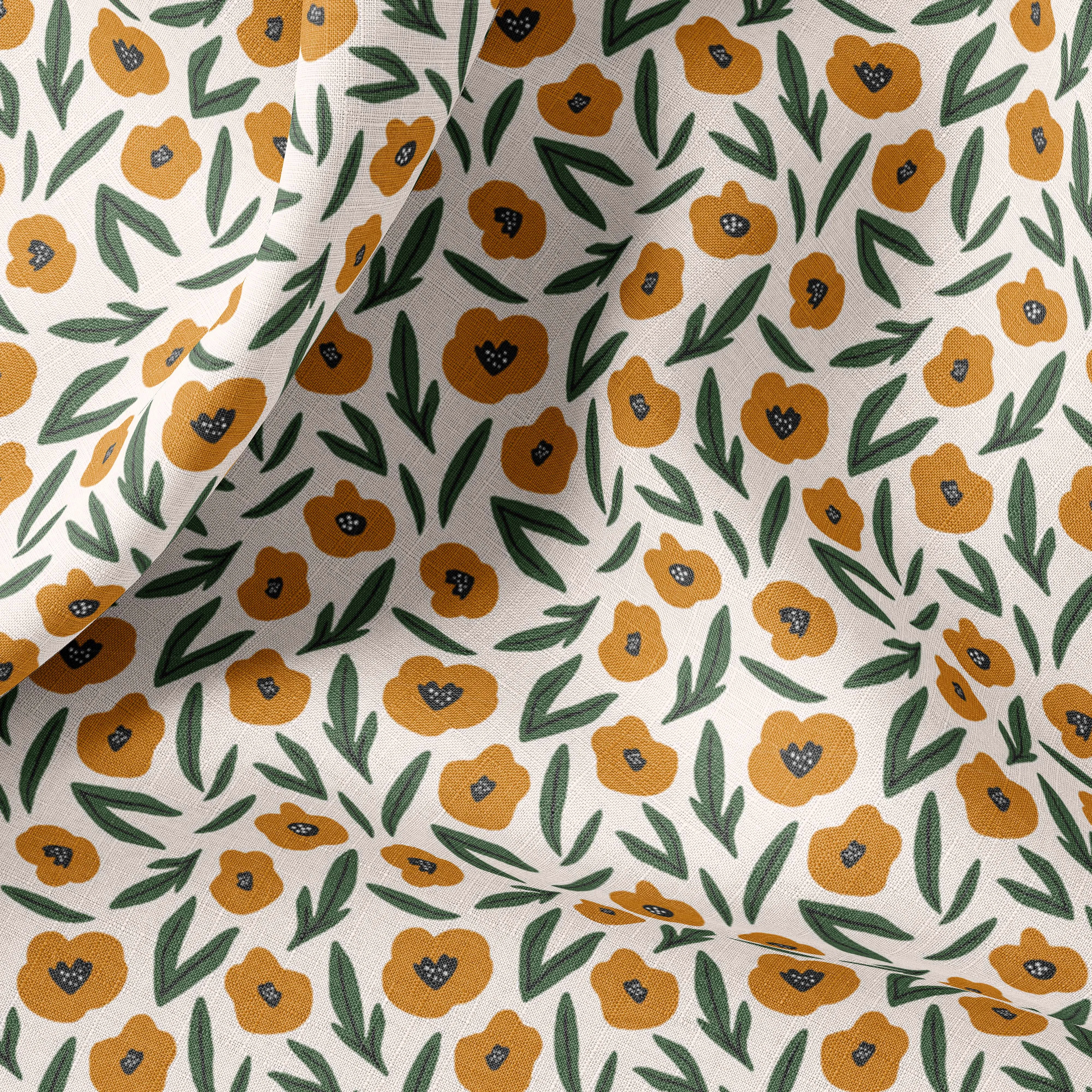 Retro Floral Linen Fabric By The Yard or Meter - Ideal for Clothing, Bedding, Curtains & Upholstery