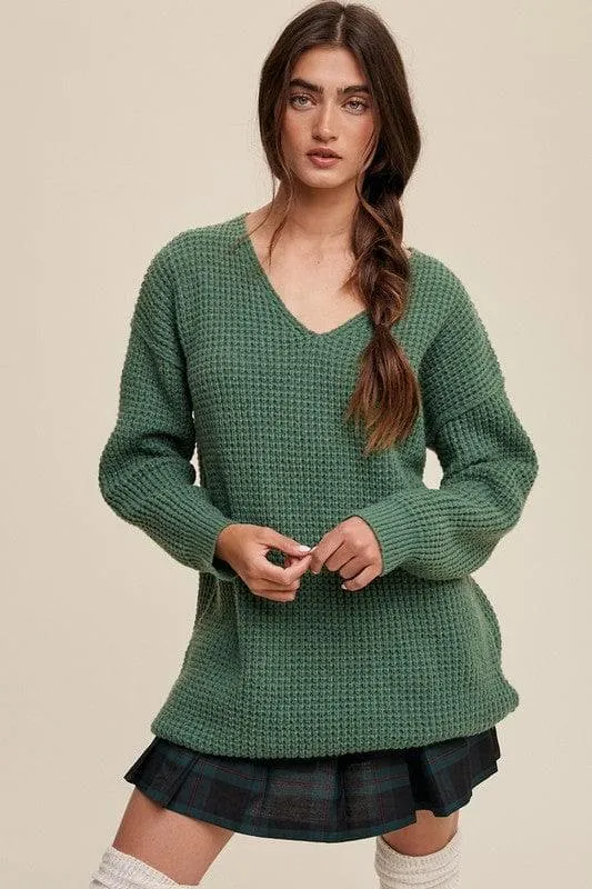 Ribbed V-Neck Knit Sweater