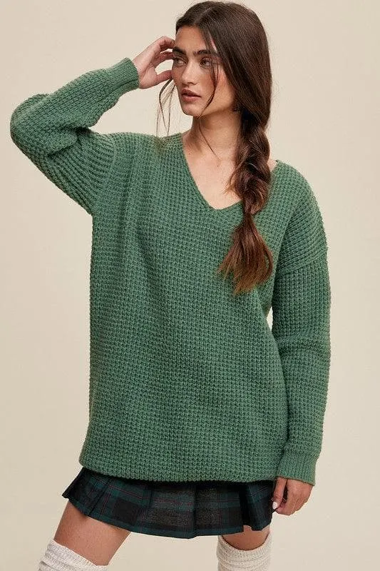 Ribbed V-Neck Knit Sweater