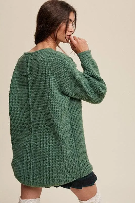 Ribbed V-Neck Knit Sweater