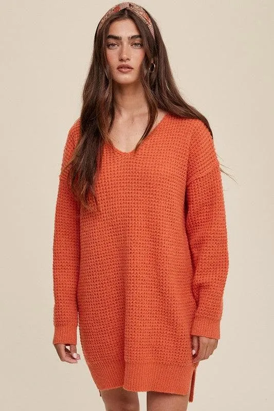 Ribbed V-Neck Knit Sweater