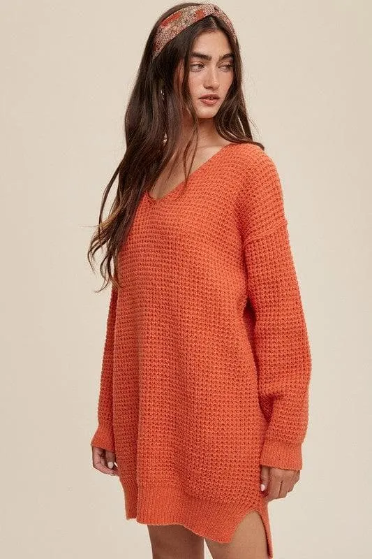 Ribbed V-Neck Knit Sweater