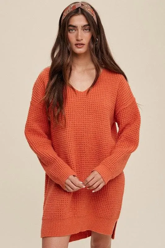 Ribbed V-Neck Knit Sweater