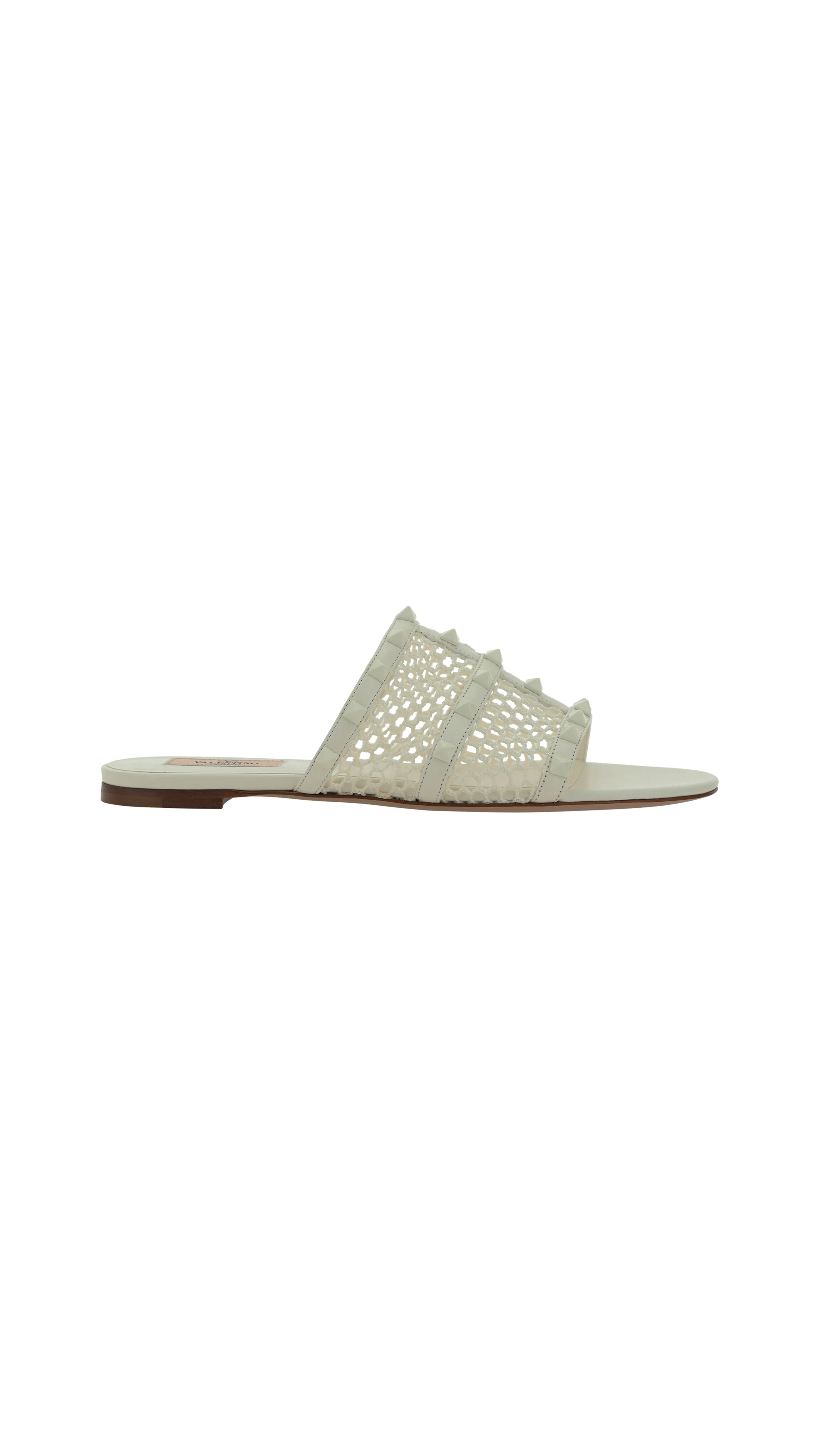 Rockstud Mesh Flat Slide Sandals White