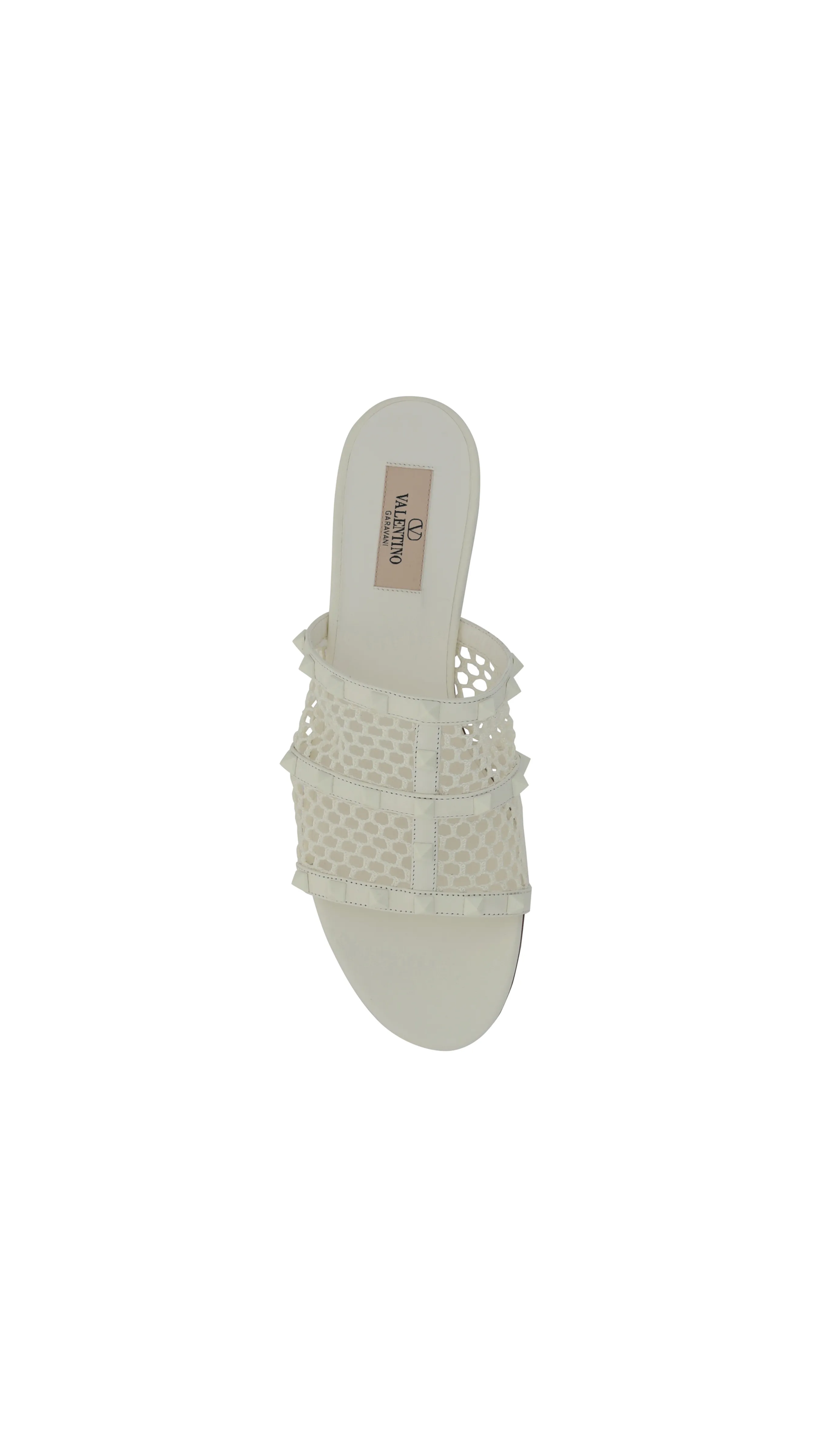 Rockstud Mesh Flat Slide Sandals White