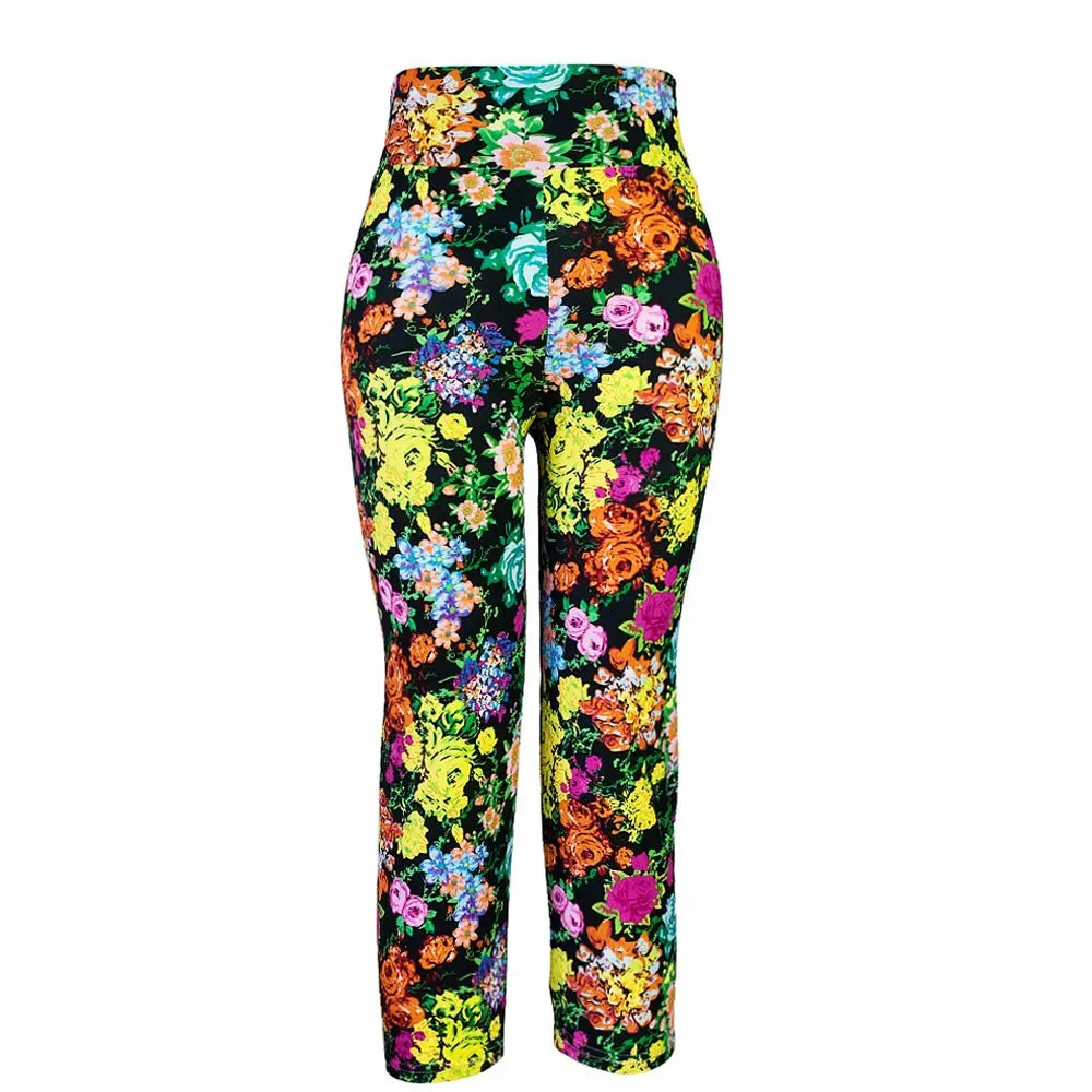 Rose Print Stretch Leggings for Women - Slim Fit Trouser Leggins