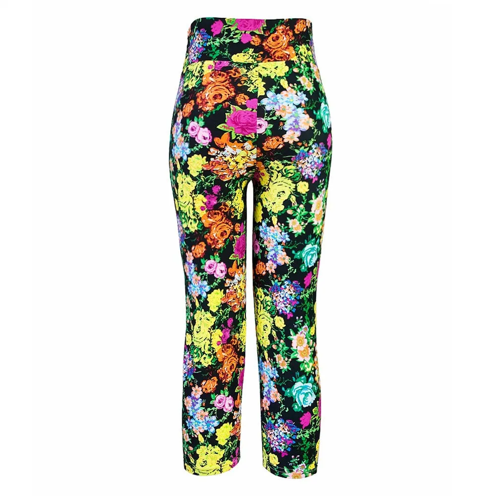 Rose Print Stretch Leggings for Women - Slim Fit Trouser Leggins