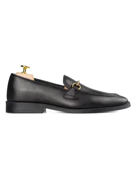 Solid Black Leather Horsebit Buckle Loafer with Flexi-Sole