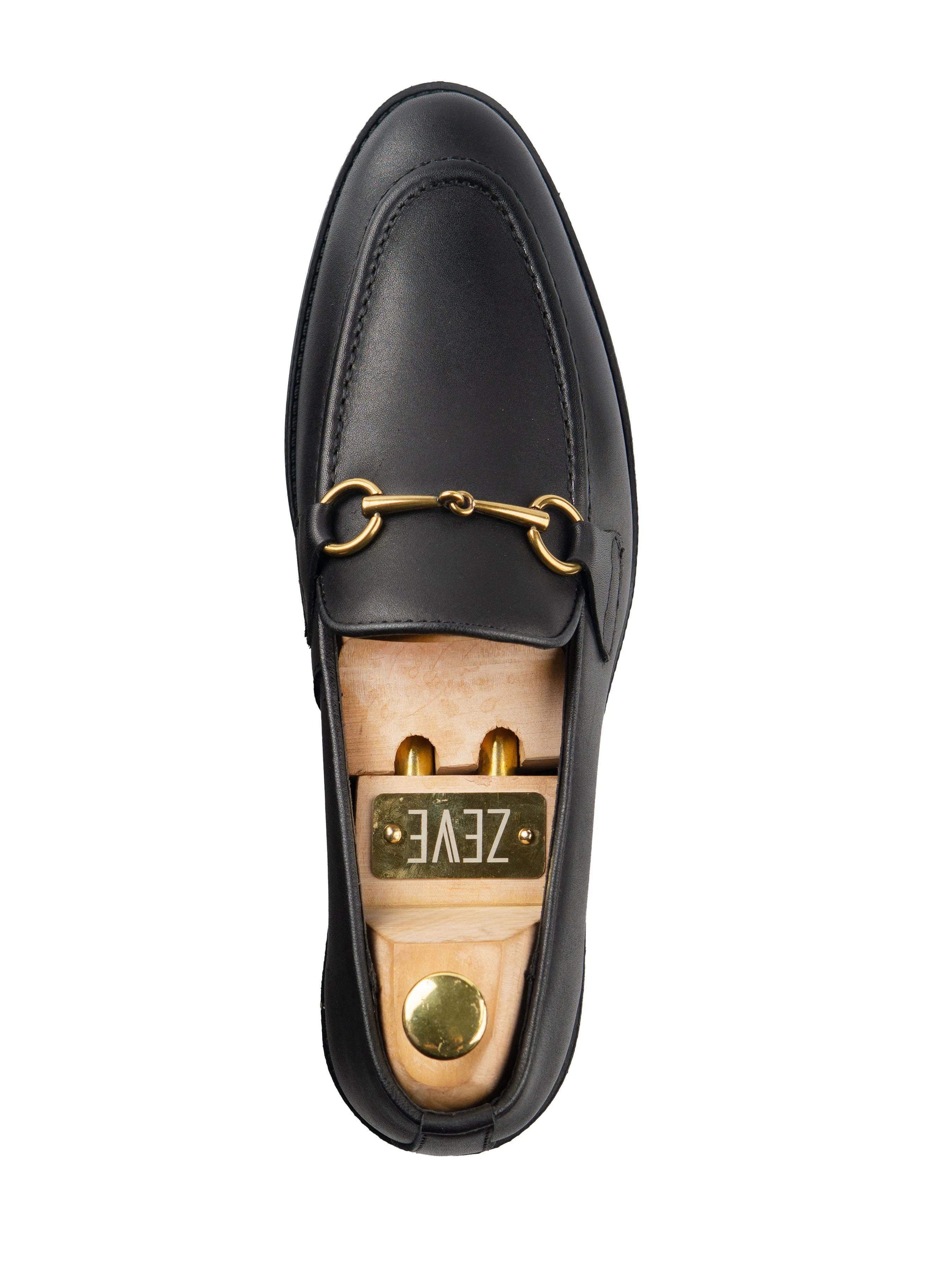 Solid Black Leather Horsebit Buckle Loafer with Flexi-Sole