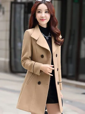 Spring Pea Coat for Women with Turndown Collar - Stylish Outerwear.