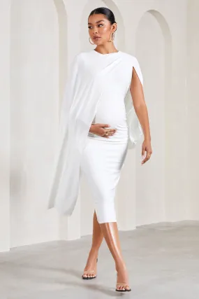 Stylish White Maternity Dress with Cape Sleeves