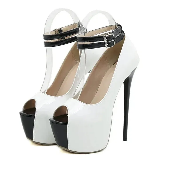 Summer Women's Peep Toe Double Buckle High Heel Sandals