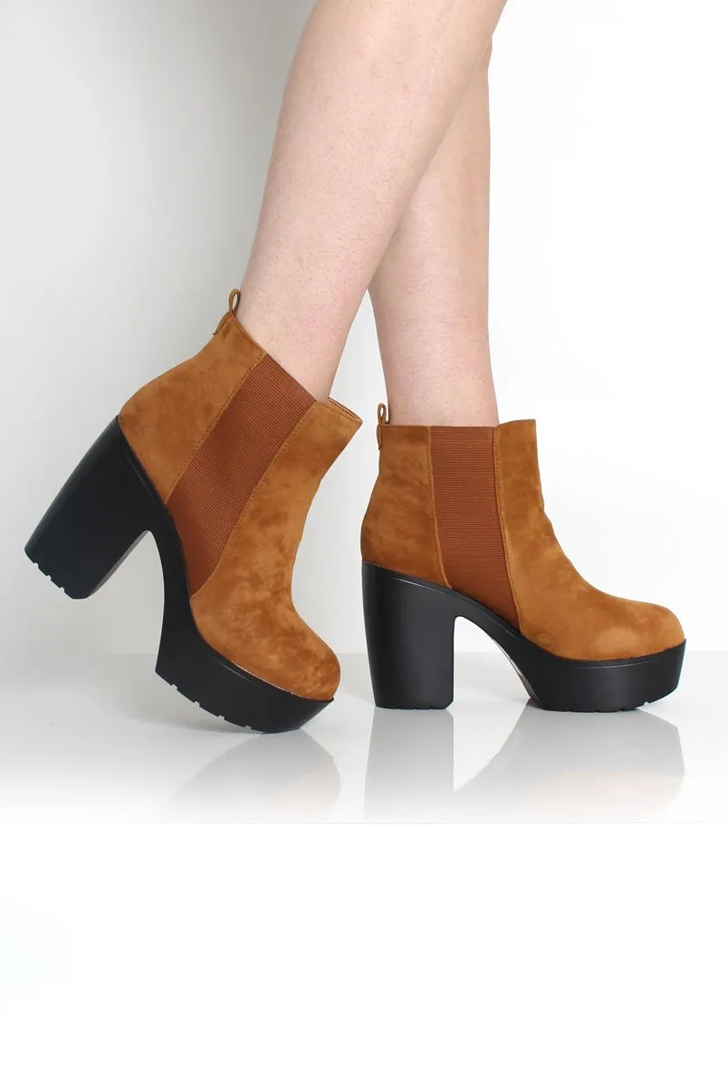 Tan Suede Platform Boots