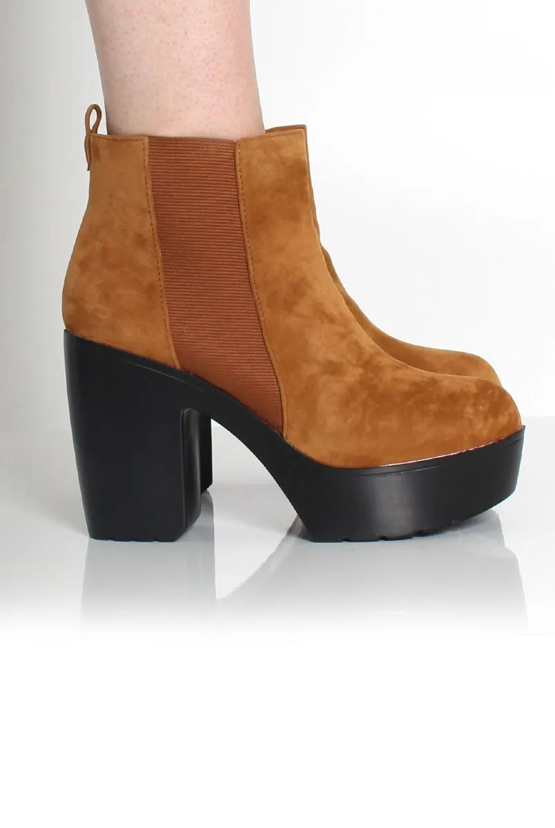 Tan Suede Platform Boots