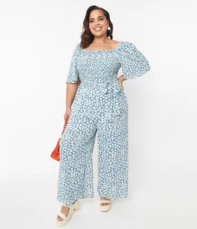 Teal Floral Wide Leg Jumpsuit - Shop Now