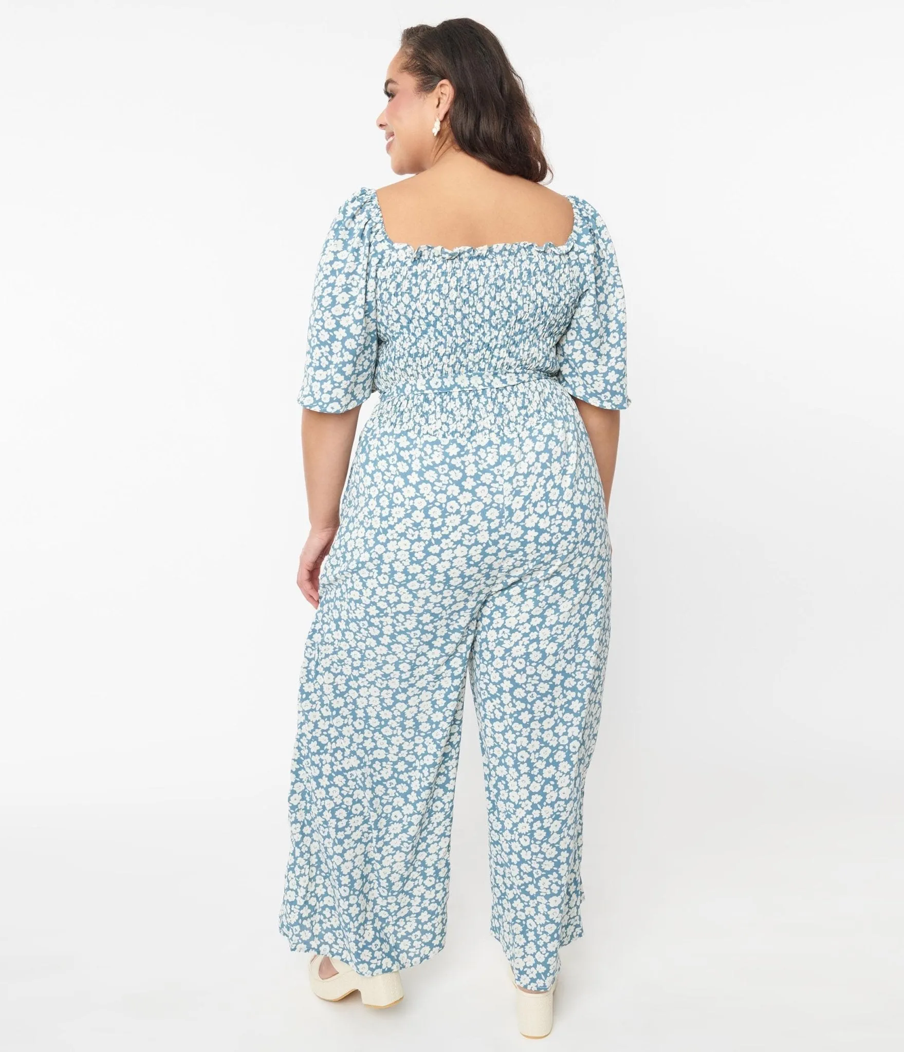 Teal Floral Wide Leg Jumpsuit - Shop Now