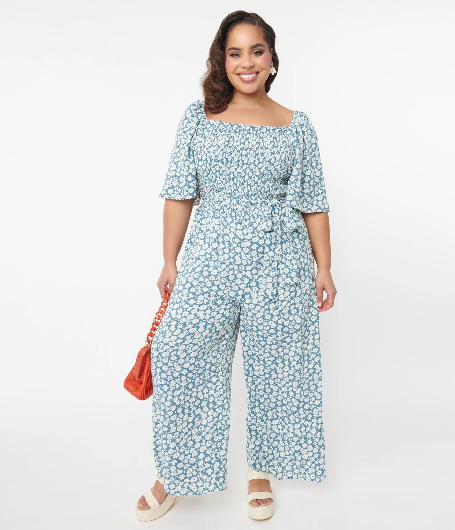 Teal Floral Wide Leg Jumpsuit - Shop Now