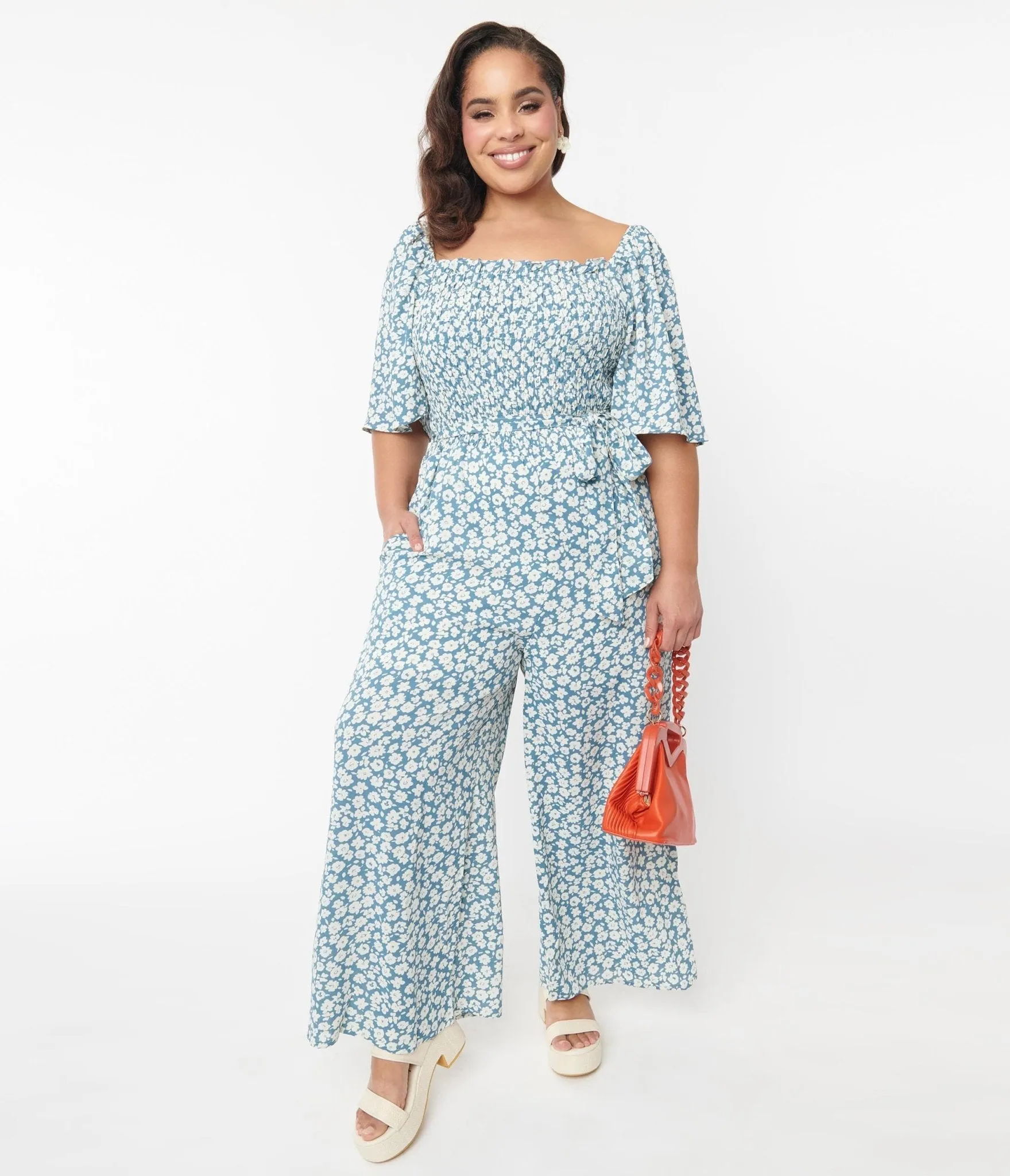 Teal Floral Wide Leg Jumpsuit - Shop Now