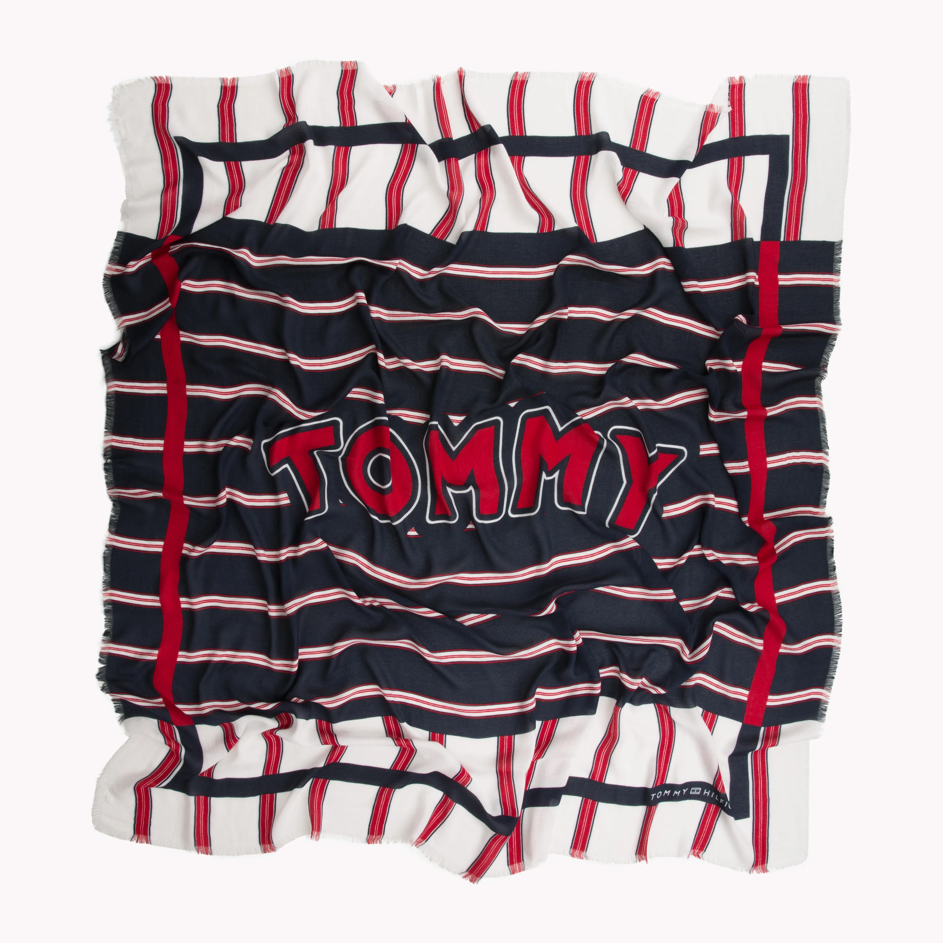 Tommy Hilfiger Blue Scarf with Logo Stripe Print