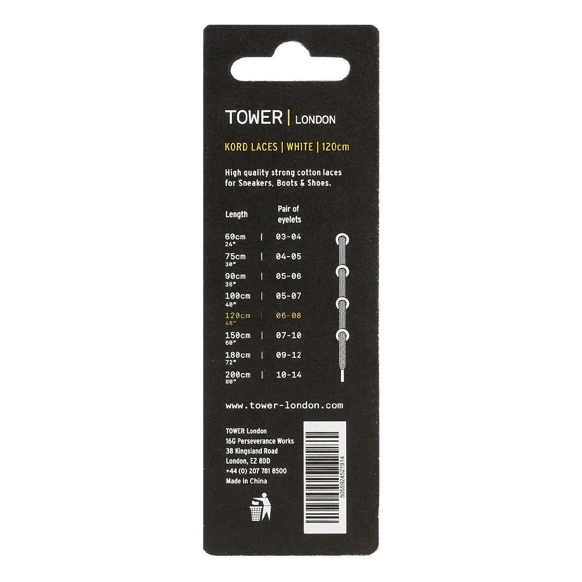 TOWER London White Corded Laces (120cm)