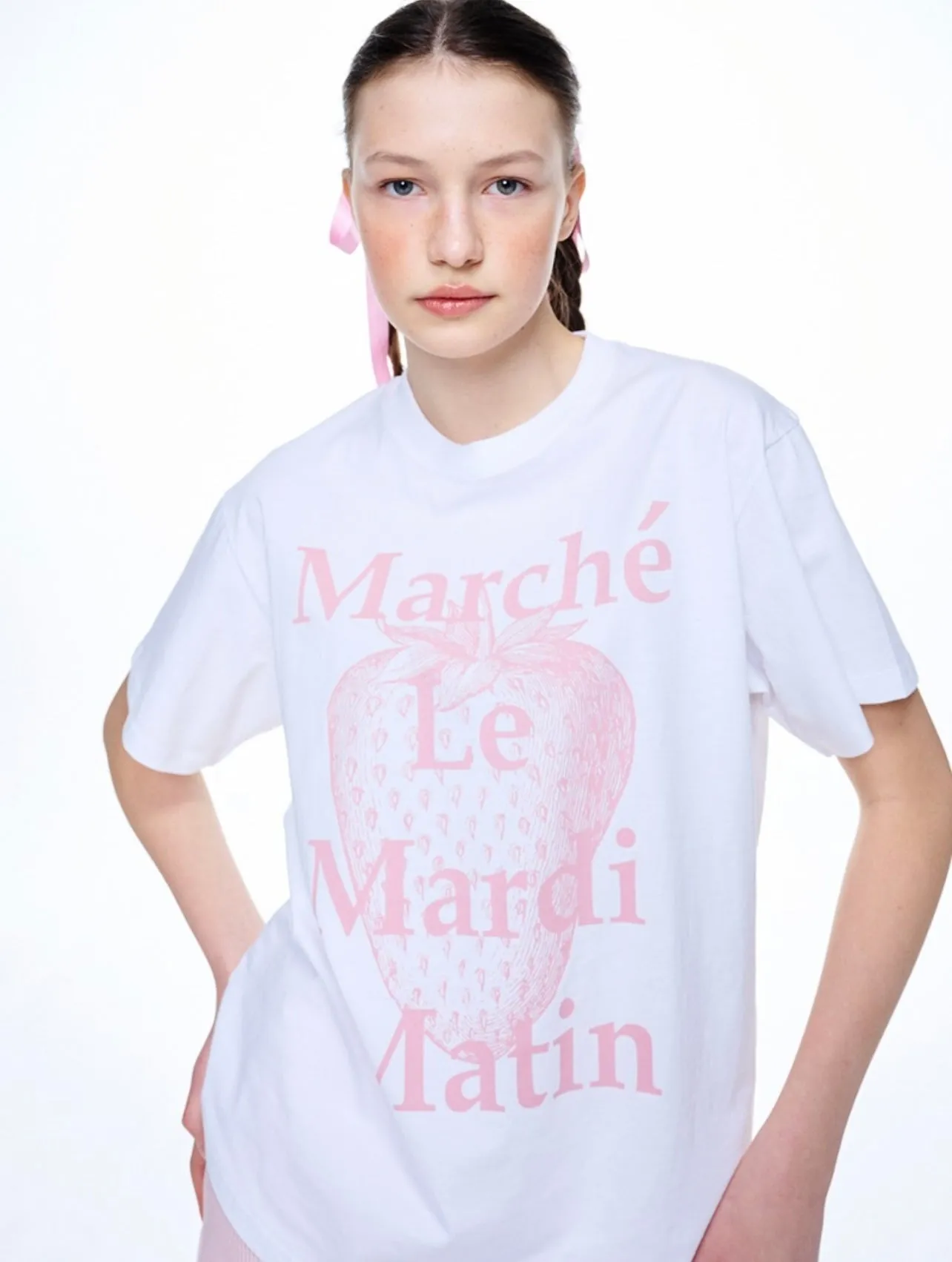 TSHIRT WHITE PINK LES FRAISES DE MAISON