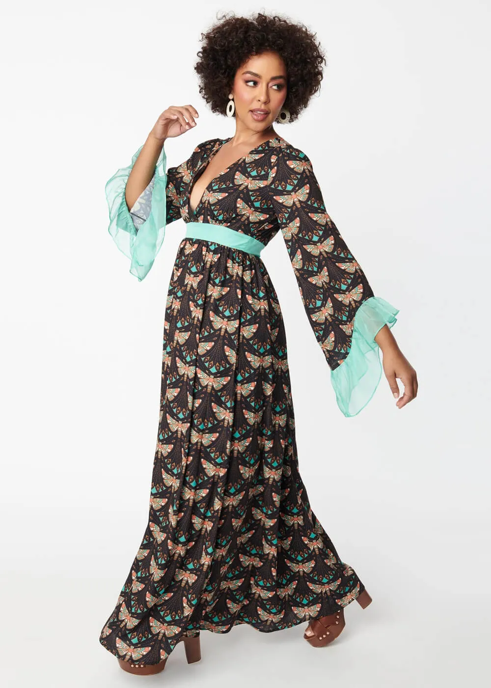 Vintage Empire Moth Maxi Dress