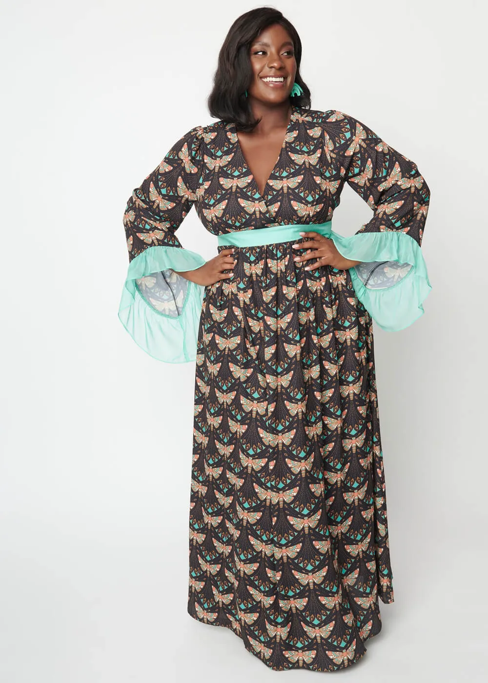 Vintage Empire Moth Maxi Dress