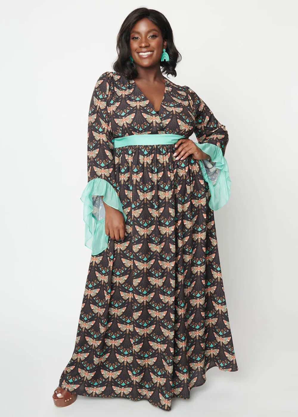 Vintage Empire Moth Maxi Dress