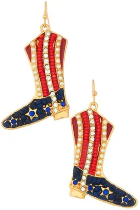 United States Rhinestone Boots Earrings