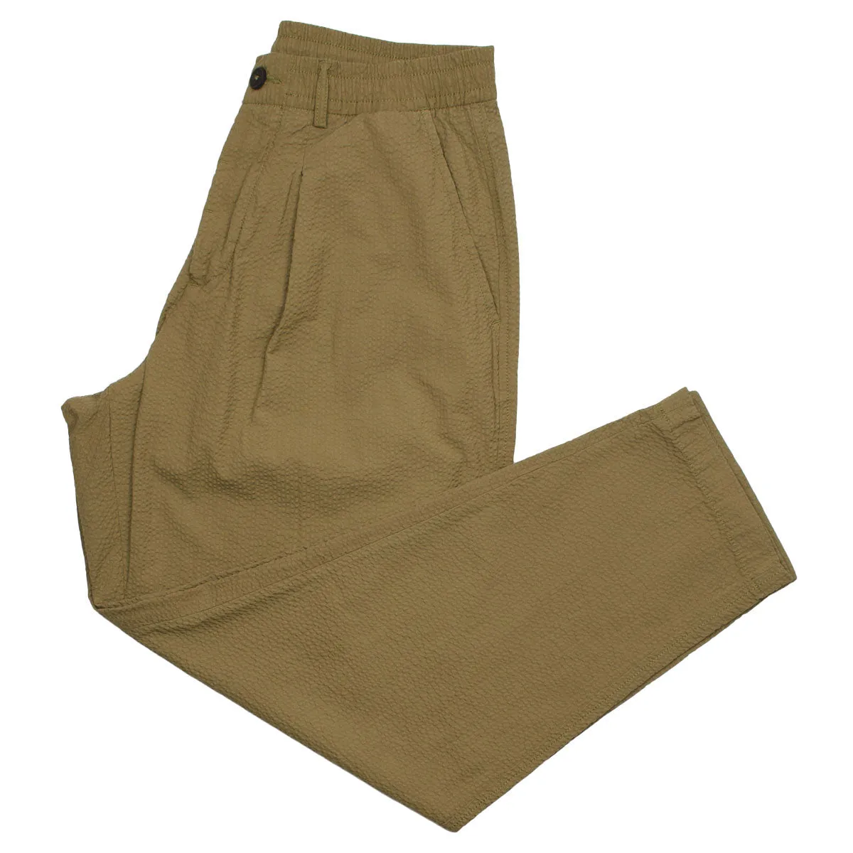 Universal Works Pleated Track Pant Cotton Seersucker Olive - Buy Online