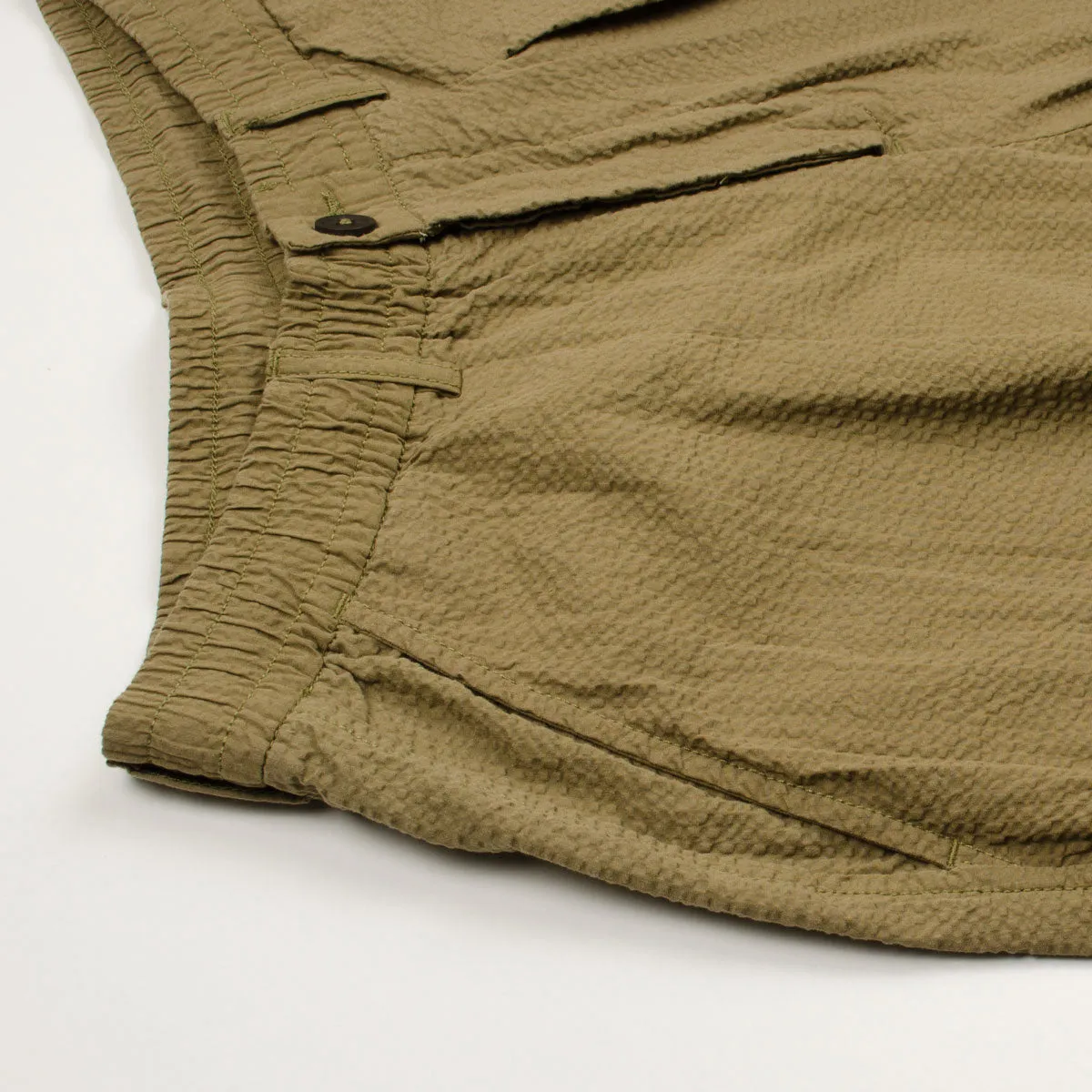 Universal Works Pleated Track Pant Cotton Seersucker Olive - Buy Online